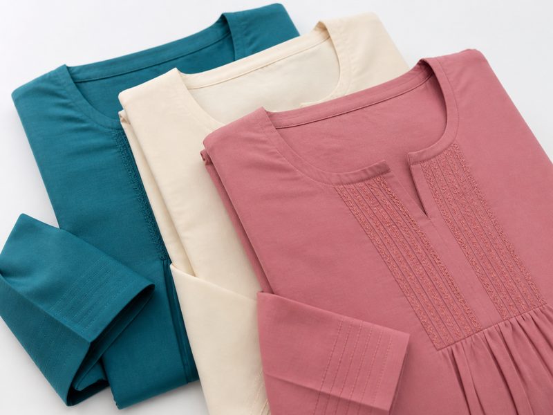 Folded modest kurtis in teal, cream and dusty rose
